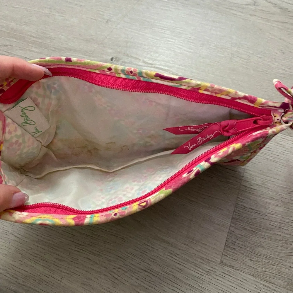 Vera Bradley Cosmetic Pouch Womens Small Pink Yellow Floral Paisley Quilted Bag